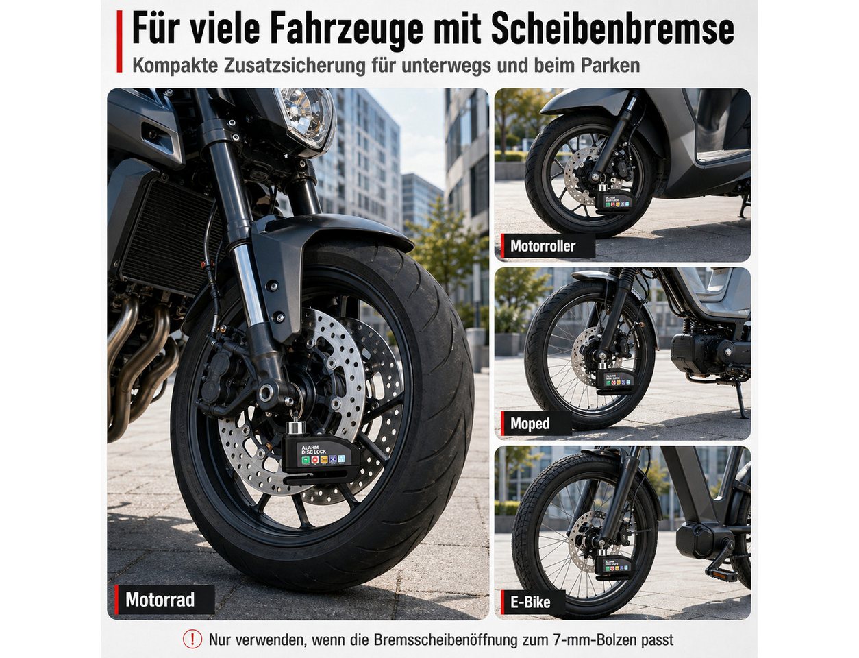 XEOOCE Bremsscheibenschloss Scheibenbremsschloss mit Alarm 110 dB für Motorrad & Roller Bild 2