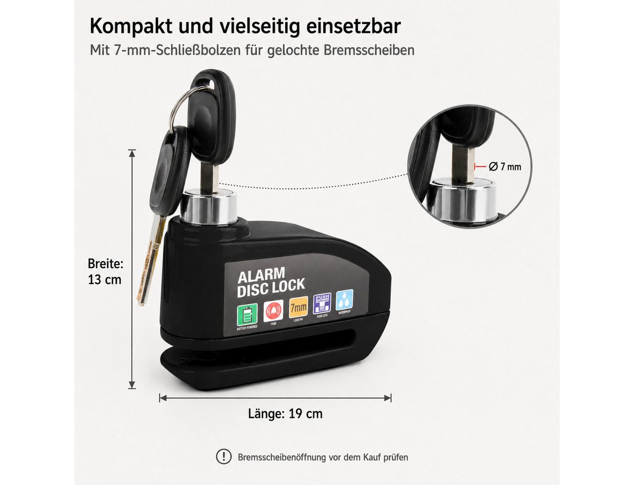 XEOOCE Bremsscheibenschloss Scheibenbremsschloss mit Alarm 110 dB für Motorrad & Roller Bild 5