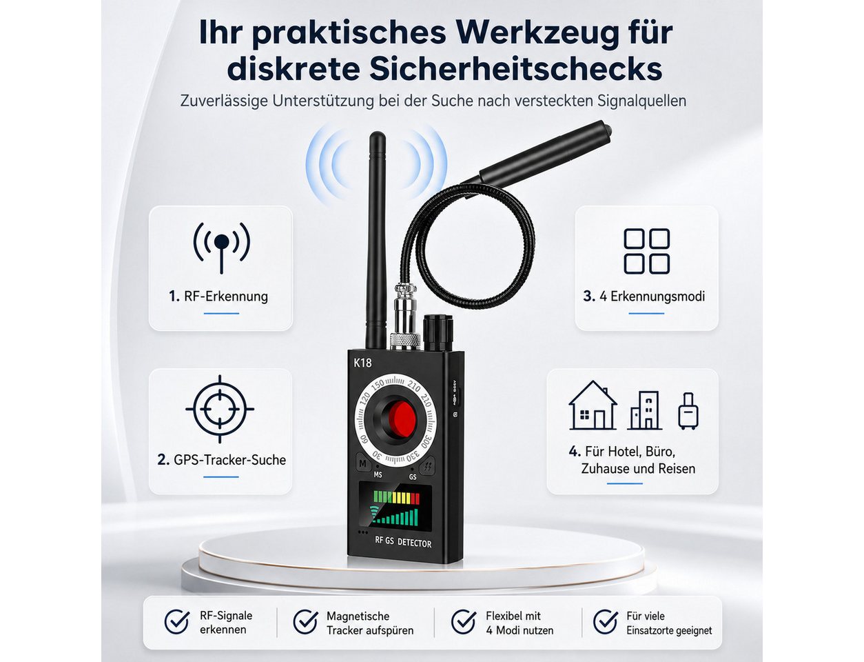 XEOOCE Überwachungskamera Zubehör Wanzendetektor K18 RF-Scanner für Kamera, GPS & Abhörgeräte