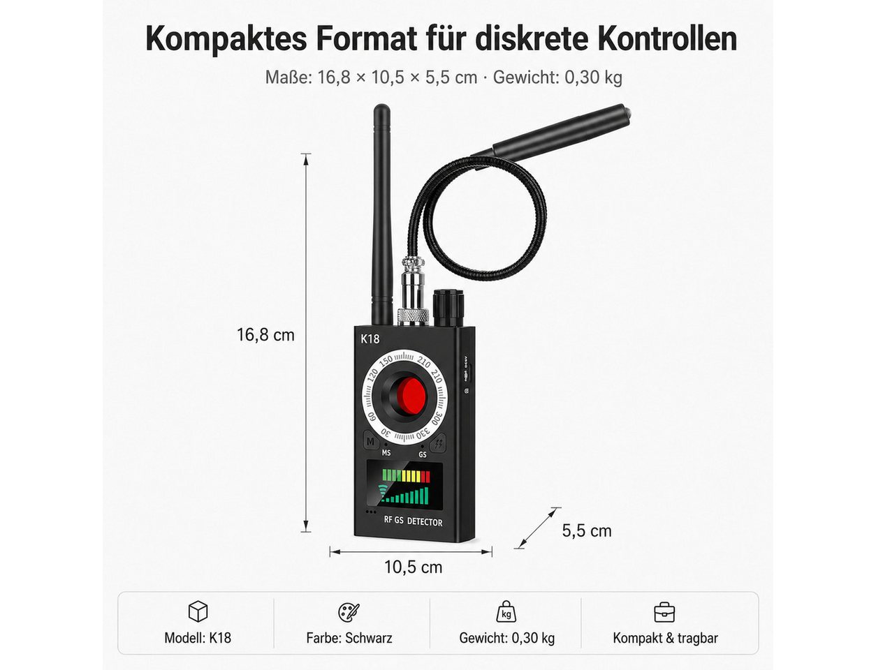 XEOOCE Überwachungskamera Zubehör Wanzendetektor K18 RF-Scanner für Kamera, GPS & Abhörgeräte Bild 3