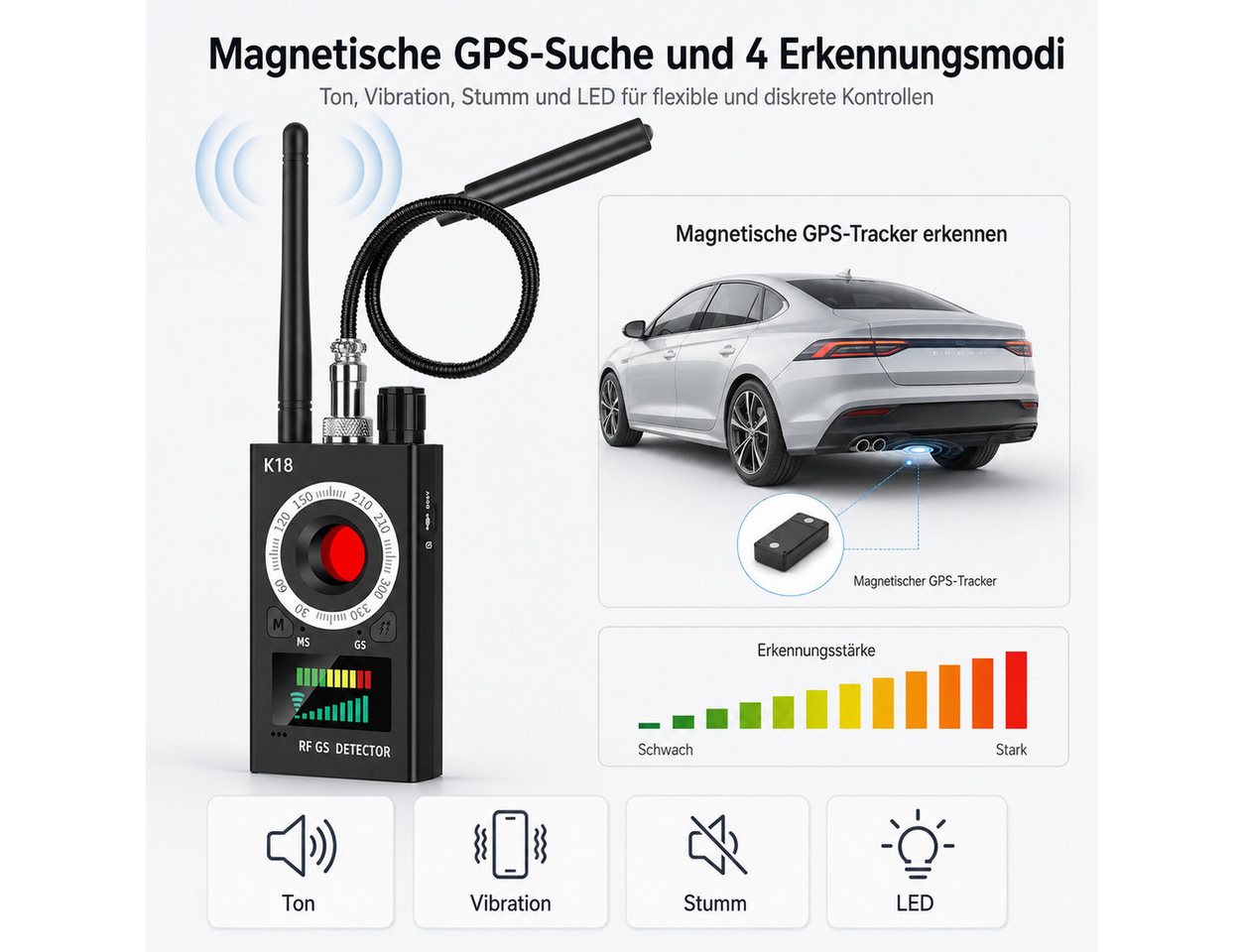 XEOOCE Überwachungskamera Zubehör Wanzendetektor K18 RF-Scanner für Kamera, GPS & Abhörgeräte Bild 4