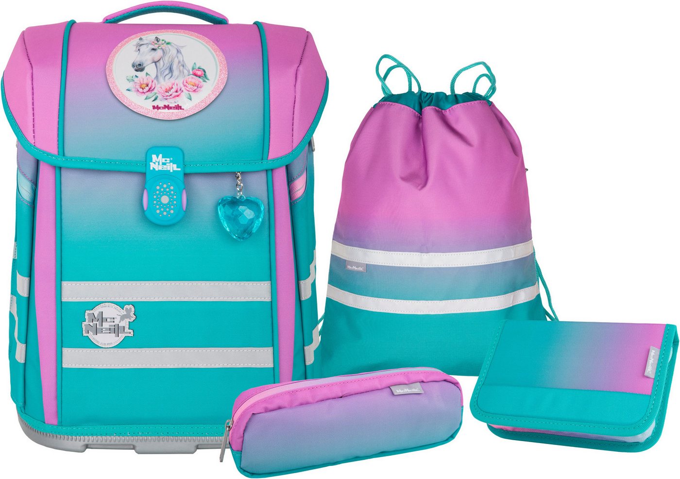 McNeill Schulranzen Perfecto, Blueberry (Set, 5-tlg), inkl. Federmäppchen, Turnbeutel, Schlamperrolle & Motivmagnet Bild 5