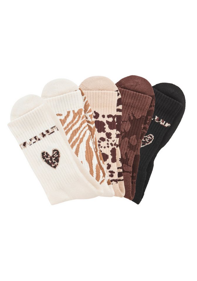 Buffalo Tennissocken Damen Fußfrottee Sportsocken, modisch (Packung, 5-Paar, Gr. 35-38 bis 39-42) in unterschiedlichen Animal Muster Designs
