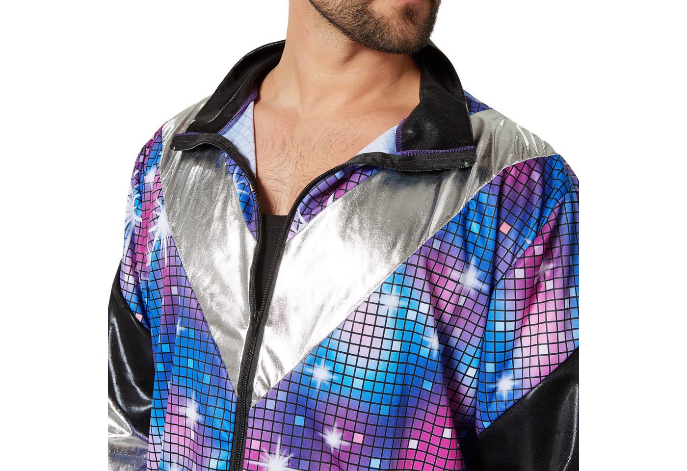 dressforfun Kostüm Retro-Trainingsanzug/80er-/90er-Jahre-Disco-Jogginganzug, in blau, Konfektionsgröße M, Glänzende Jacke und Hose im Retro-Stil, Fasching Bild 2
