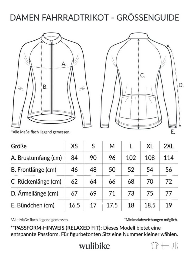 Wulibike Radtrikot Damen, Langarm Comfort-Fit, 4 Taschen & Reflektoren, Blaugrau (1-tlg) mit 3 Taschen