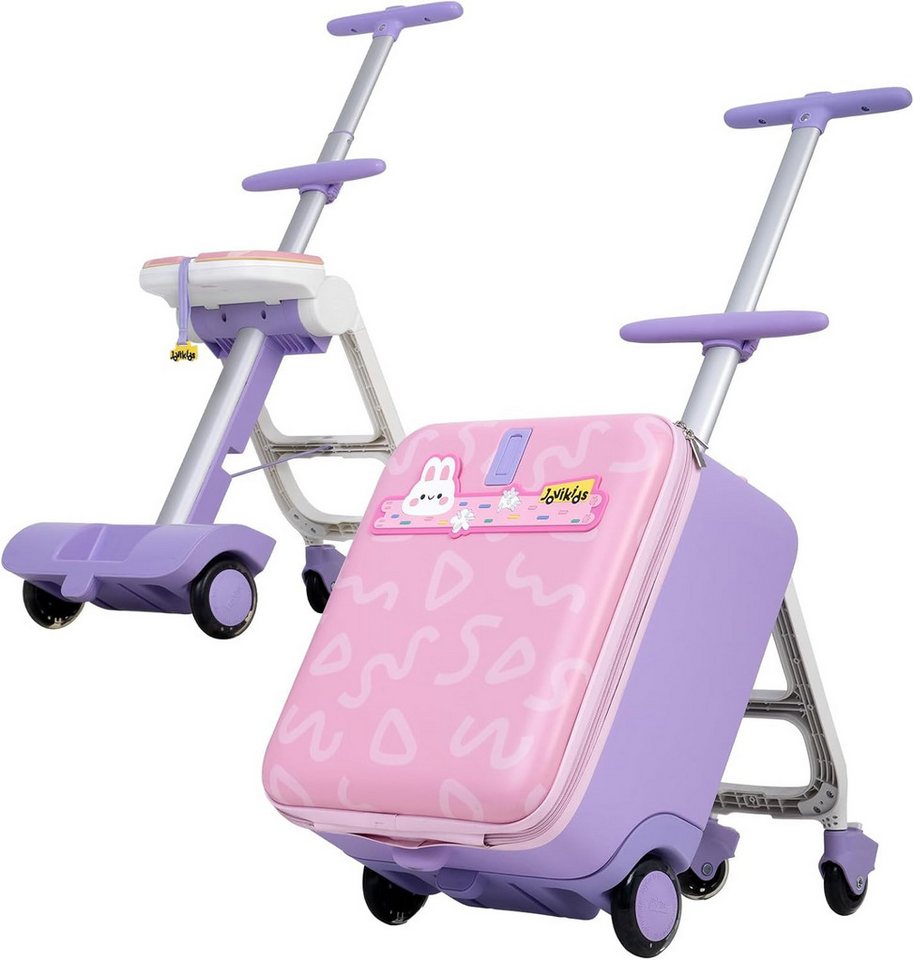 Rolipo Kinderkoffer Kinderkoffer zum Draufsitzen, 32L mit Teleskopstange und 4 Rollen, 4 Rollen, Reisekoffer Kinder, Faltbar und abnehmbar