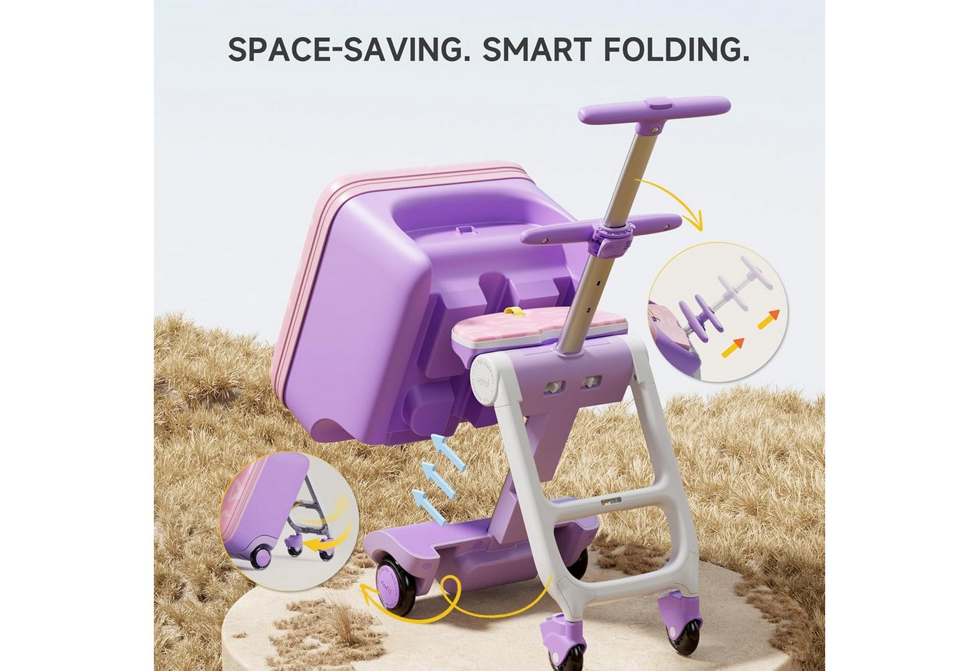 Rolipo Kinderkoffer Kinderkoffer zum Draufsitzen, 32L mit Teleskopstange und 4 Rollen, 4 Rollen, Reisekoffer Kinder, Faltbar und abnehmbar Bild 4