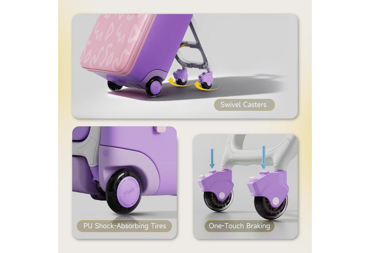 Rolipo Kinderkoffer Kinderkoffer zum Draufsitzen, 32L mit Teleskopstange und 4 Rollen, 4 Rollen, Reisekoffer Kinder, Faltbar und abnehmbar Bild 5