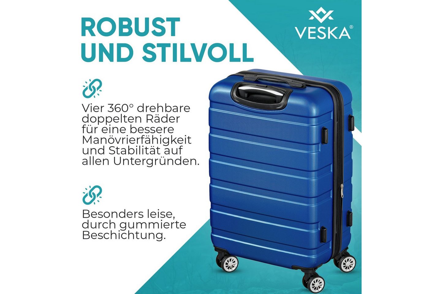 VESKA Trolleyset Hartschalenkoffer Kofferset 3 teilig mit TSA Zahlenschloss 4 Rollen Bild 4