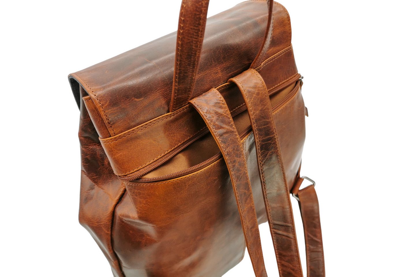 Ella Eisvogel Reiserucksack XXL Rucksack mit Überschlag, Büffel Pull-Up Vintage Leder, geölt & gewachst Bild 3