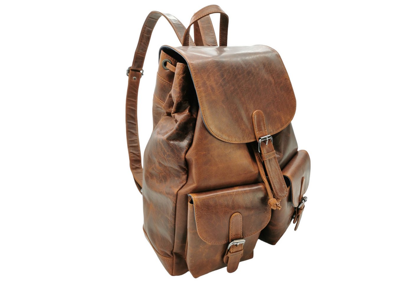 Ella Eisvogel Reiserucksack XXL Rucksack mit Überschlag, Büffel Pull-Up Vintage Leder, geölt & gewachst Bild 4