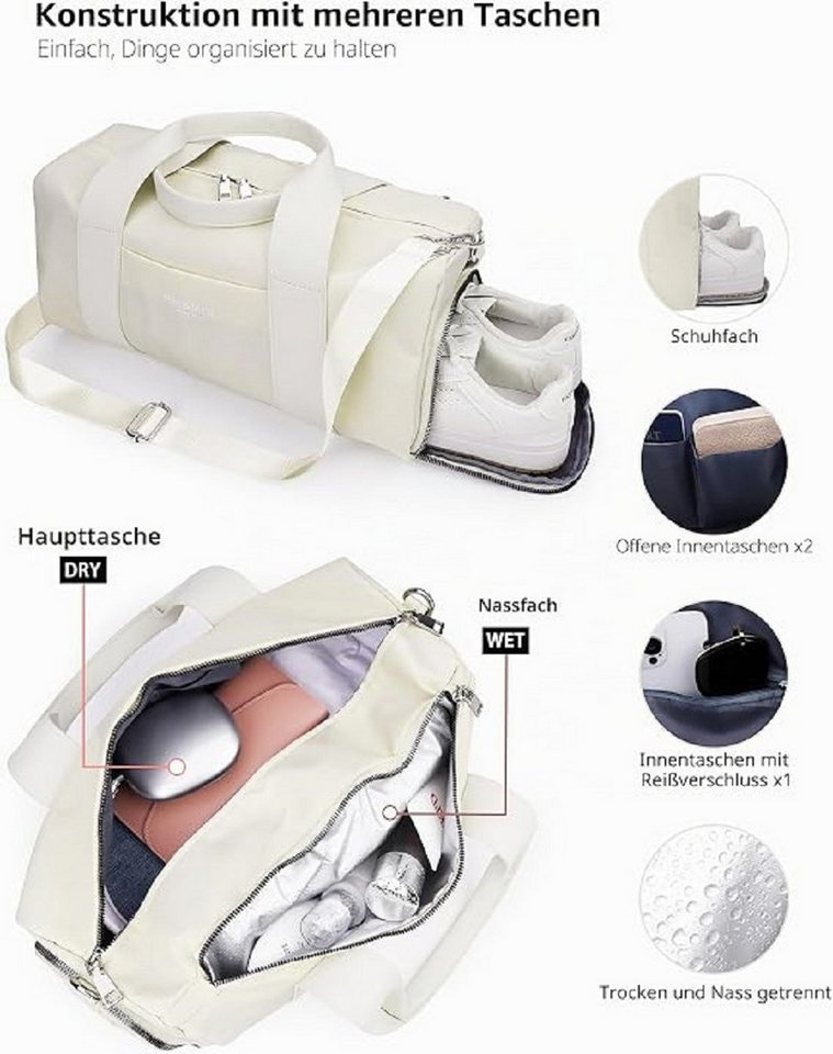 PHSYNI Sporttasche Kleine Sporttasche Turnbeutel Damen Herren 16 l mit Schuhfach (Kleine Sporttasche mit Schuhfach und Nassfach, 16 l Volumen für Sport und Alltag, Kleine Sporttasche mit Schuhfach, Nassfach und mehreren Fächern), Schuhfach, Nassfach, mehrere Fächer, verstellbarer Schulterriemen Bild 3