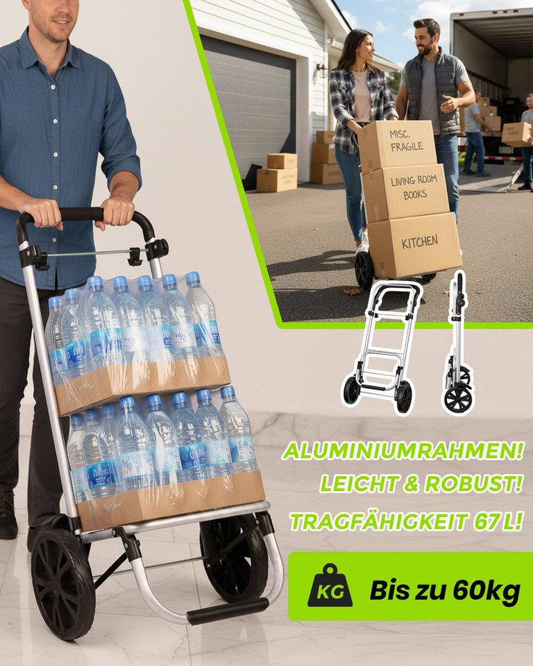 Oak&Tea Einkaufstrolley 3 in 1 Klappbarer Einkaufswagen mit Kühlfach, 67 l, Faltbarer Transportwagen, Wasserdicht, Rucksackfunktion bis 60KG