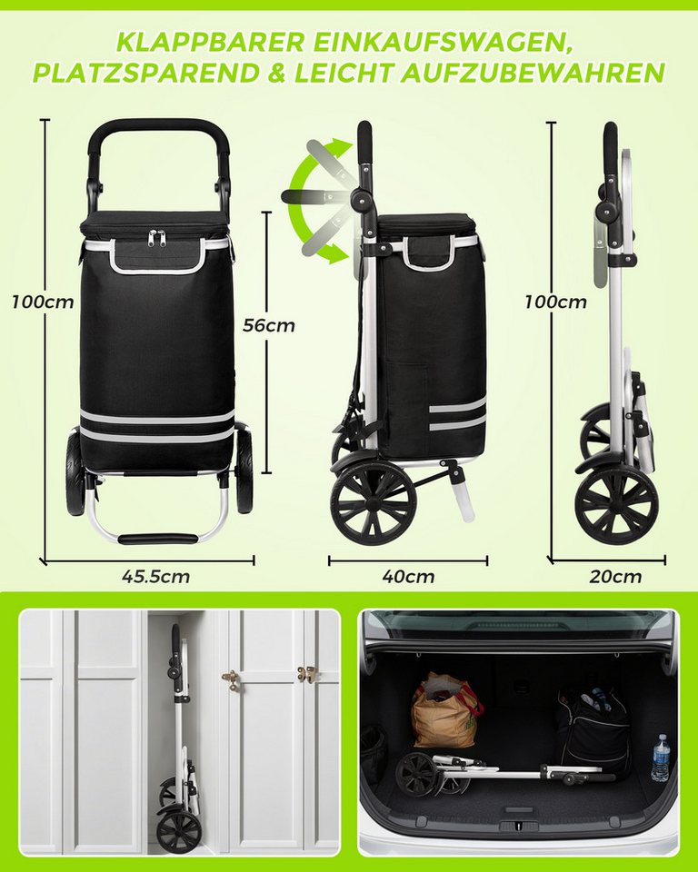 Oak&Tea Einkaufstrolley 3 in 1 Klappbarer Einkaufswagen mit Kühlfach, 67 l, Faltbarer Transportwagen, Wasserdicht, Rucksackfunktion bis 60KG Bild 3