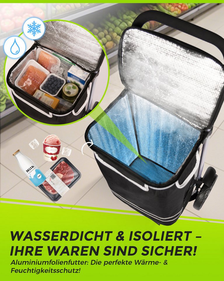 Oak&Tea Einkaufstrolley 3 in 1 Klappbarer Einkaufswagen mit Kühlfach, 67 l, Faltbarer Transportwagen, Wasserdicht, Rucksackfunktion bis 60KG Bild 5