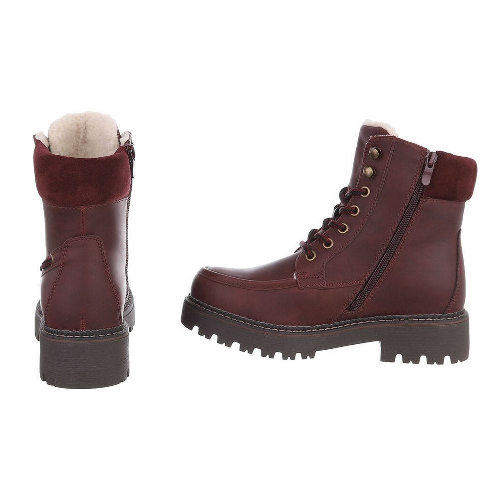 Ital-Design Damen Schnürstiefel mit Profilsohle und Reißverschluss Snowboots (92299787) Blockabsatz Plateaustiefeletten in Bordeaux Bild 4