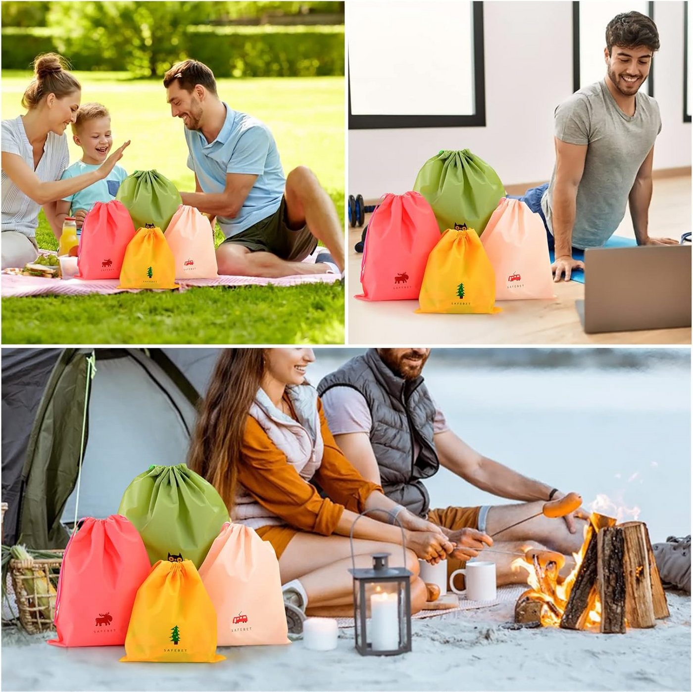 Coonoor Turnbeutel Kordelzugbeutel, 8er-Pack, wasserdichte Beutel, Kulturbeutel (8-tlg), mit Kordelzug, faltbare Kordelzugbeutel Bild 4