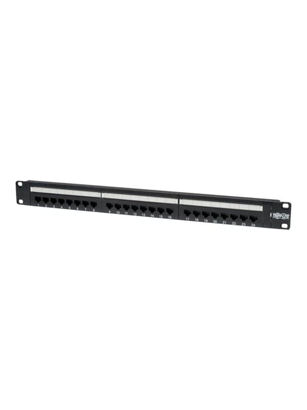 Tripp Lite 24-Port Cat6 Cat5 Patch Panel Feed Through Rackmount 568A/B RJ45 1URM TAA - patch panel - 1U - 19