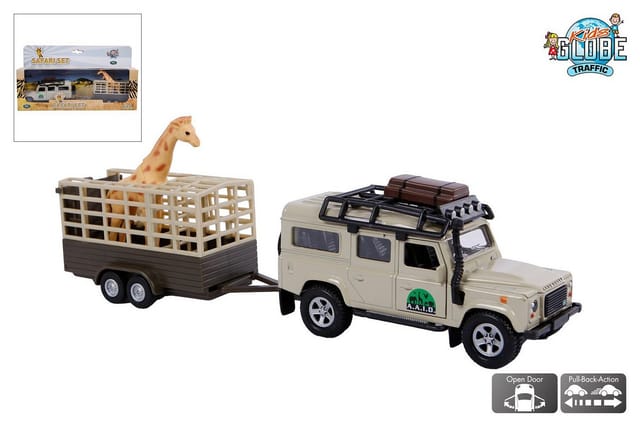Kids Globe Die-cast Land Rover with Giraffe trailer 29cm