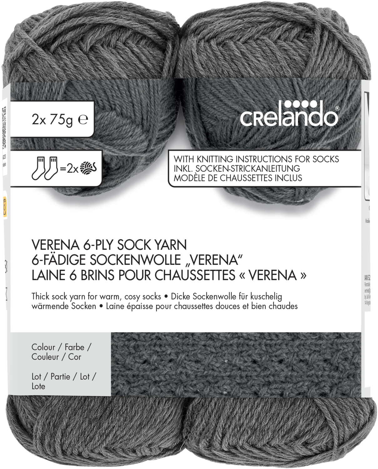 CRELANDO® 4-fädige Sockenwolle „Anika“ / 6-fädige Sockenwolle „Verena"" / Flausch-Sockengarn „Celina“ (Verena/grau) Bild 4