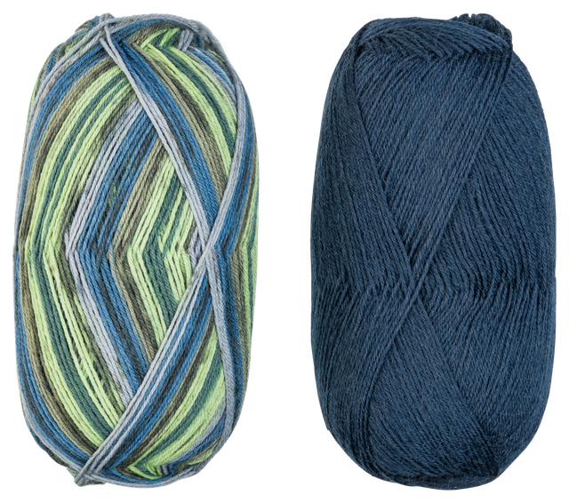 CRELANDO® 4-fädige Sockenwolle „Anika“ / 6-fädige Sockenwolle „Verena"" / Flausch-Sockengarn „Celina“ (Anika/grün/blau)