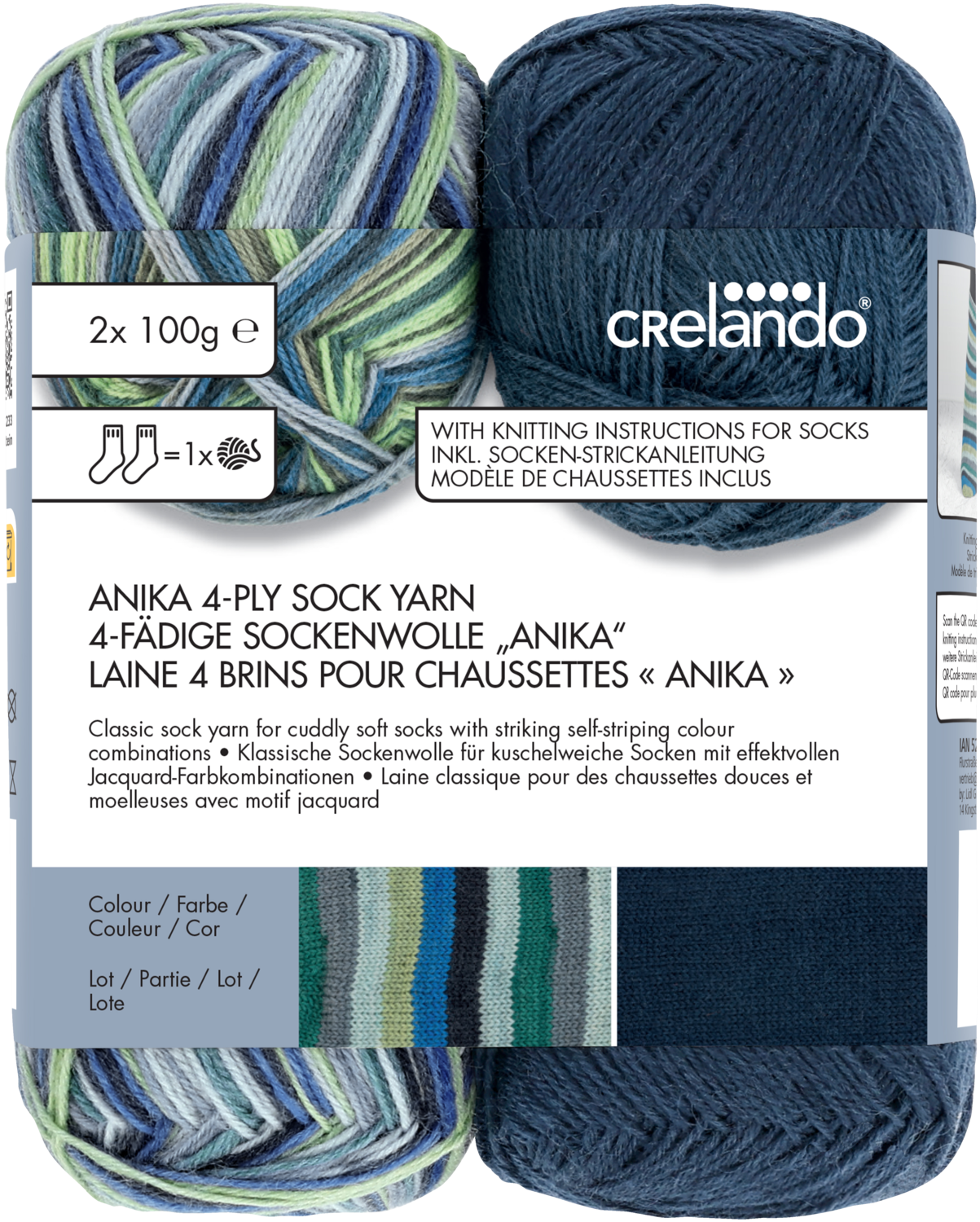 CRELANDO® 4-fädige Sockenwolle „Anika“ / 6-fädige Sockenwolle „Verena"" / Flausch-Sockengarn „Celina“ (Anika/grün/blau) Bild 2