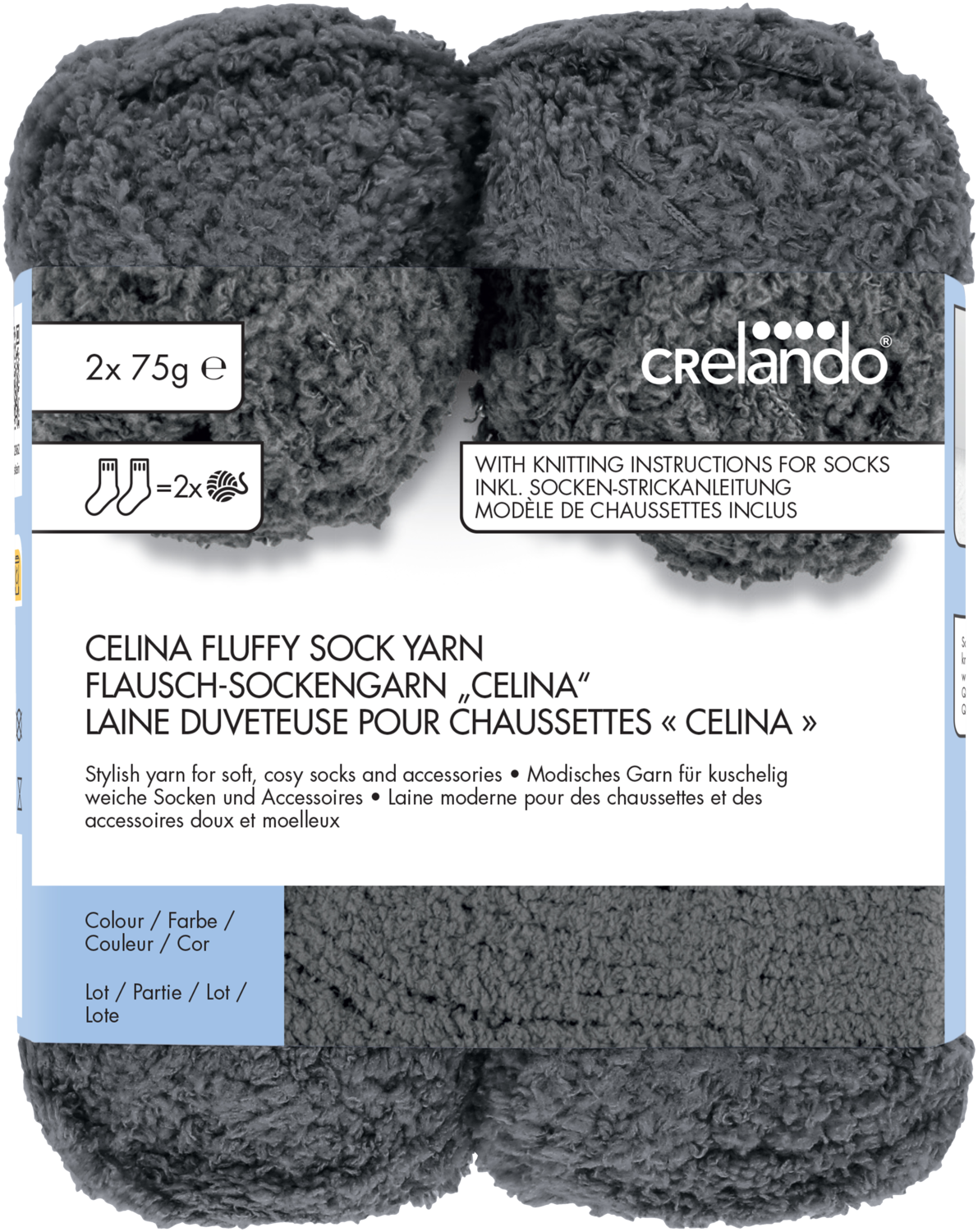 CRELANDO® 4-fädige Sockenwolle „Anika“ / 6-fädige Sockenwolle „Verena" / Flausch-Sockengarn „Celina“ (Celina/grau) Bild 2