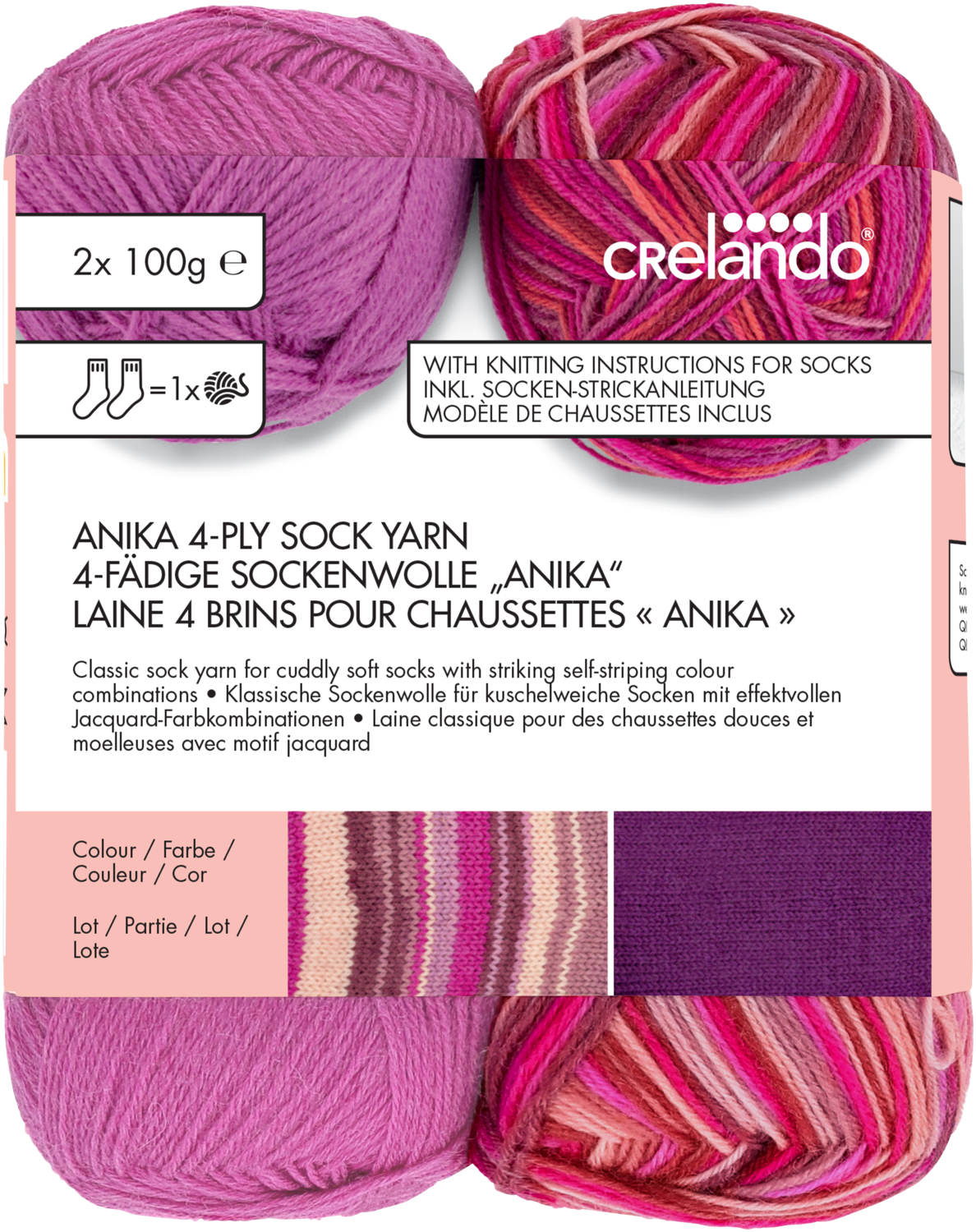 CRELANDO® 4-fädige Sockenwolle „Anika“ / 6-fädige Sockenwolle „Verena"" / Flausch-Sockengarn „Celina“ (Anika/pink/rosa) Bild 2
