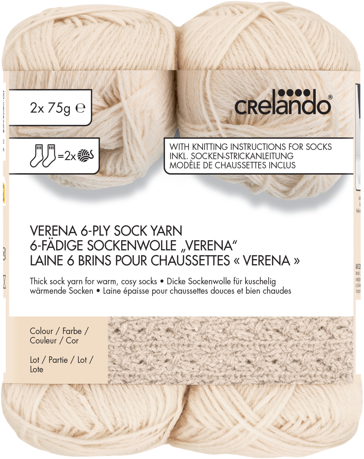 CRELANDO® 4-fädige Sockenwolle „Anika“ / 6-fädige Sockenwolle „Verena" / Flausch-Sockengarn „Celina“ (Verena/creme)