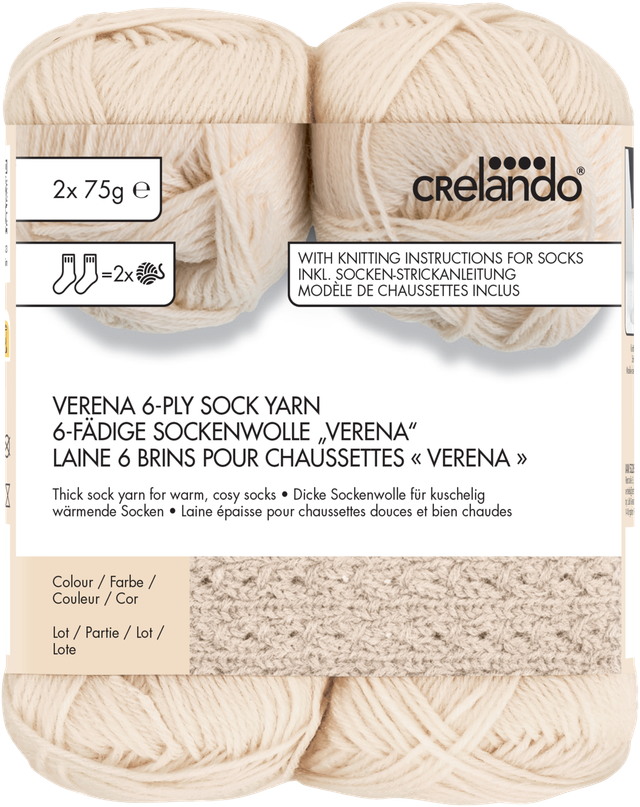 CRELANDO® 4-fädige Sockenwolle „Anika“ / 6-fädige Sockenwolle „Verena" / Flausch-Sockengarn „Celina“ (Verena/creme)