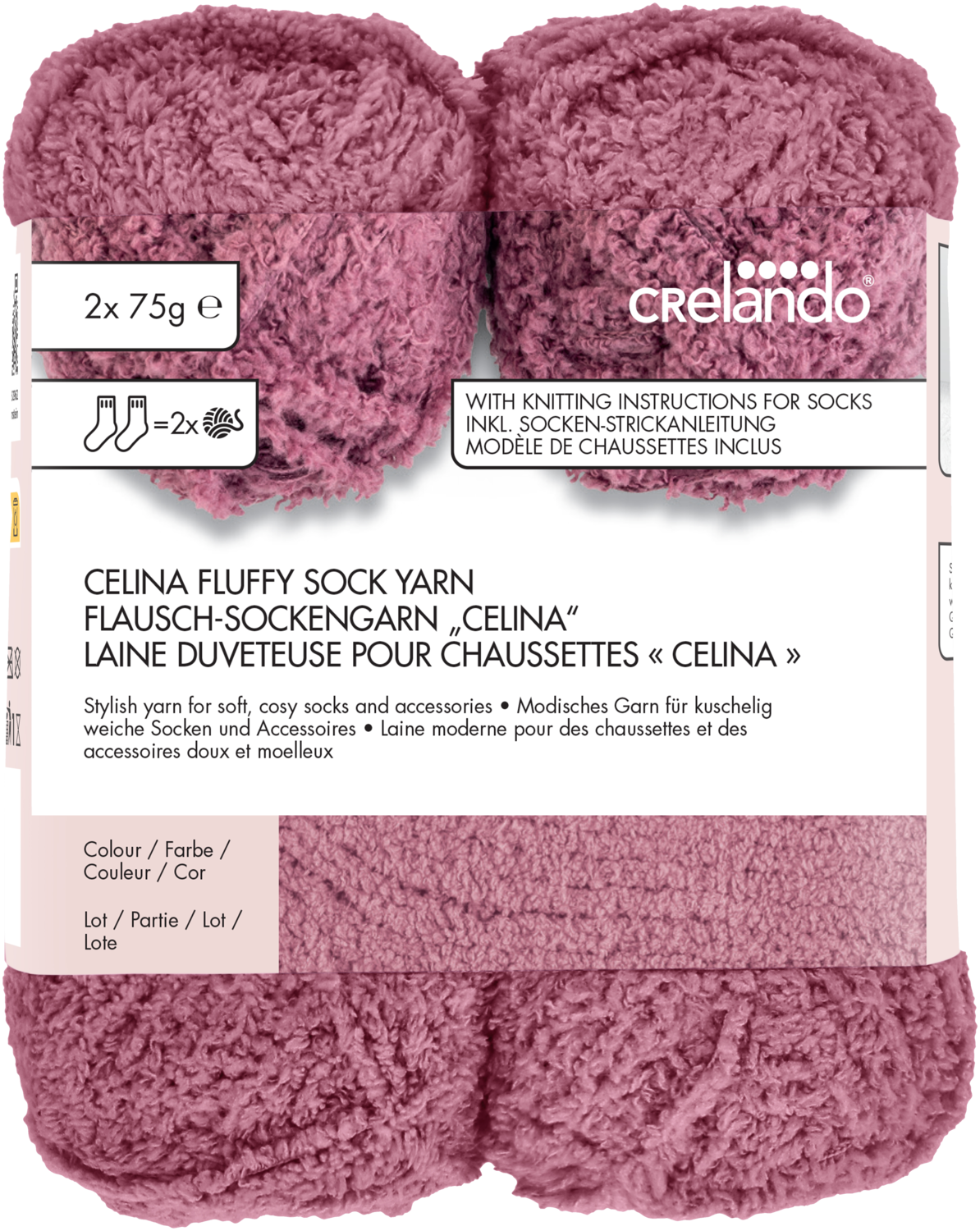 CRELANDO® 4-fädige Sockenwolle „Anika“ / 6-fädige Sockenwolle „Verena" / Flausch-Sockengarn „Celina“ (Celina/beere) Bild 4