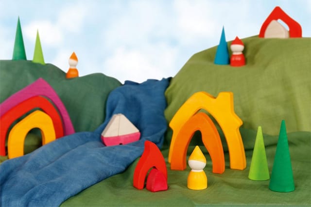 Goki Wooden Dwarf House Building Blocks, 7pcs.