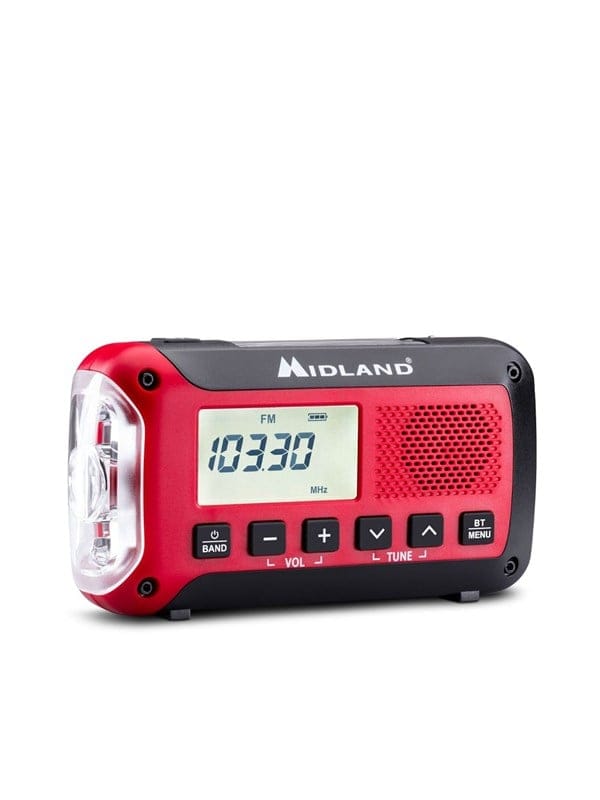 MIDLAND ER250 BT Emergency Bluetooth Radio - Solar - Dynamo - 130 Lumens Flashlight - 2600mAh Powerbank - AM/FM - Mono - Rot