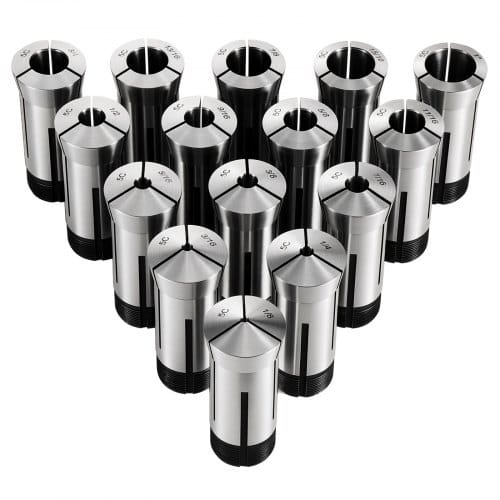 VEVOR 5C Spannzangen Set 1/8"-1" 15-tlg Präzisions-Rundspannzangen Typ 385E, für Fräsmaschinen & Bohrmaschinen, 0,0008" Rundlaufgenauigkeit, Drehfutterwerkzeug mit Koffer, Gehärtet & Geschliffen, Stahl