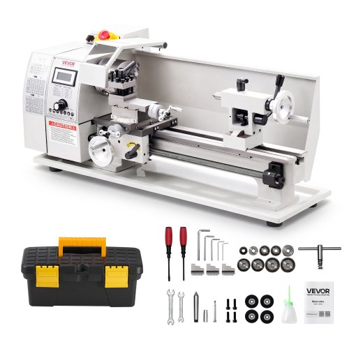 VEVOR Metalldrehmaschine 220 x 402 mm 650 W Metalldrehbank für Metallarbeiten, Werkstätten, mit Variabler Drehzahl bis 2500 U/min, Not-Aus, 14 Metrischen 0,3-3 mm und 10 Zölligen Gewinden 10-44 TPI