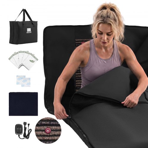 VEVOR Infrarot-Saunadecke mit Mineralsteinen Infrarotdecke 185x90cm Schwarz, Tragbare Wärmedecke für Schwitzen Entspannung Detox, 30-75°C Temperaturregelung, 20-60min Timer, PU-Leder, mit Tragetasche