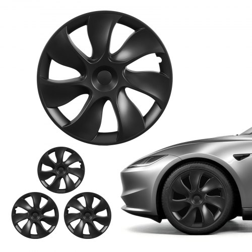 VEVOR 4x Radkappen für Tesla Model Y 21-24, 19 Zoll Radzierblenden aus ABS Kunststoff, Radblenden 4er Set mit 7 Speichen & Snap-On-Montage Design, R19 Radabdeckungen für Deko & Daubschutz, Mattschwarz