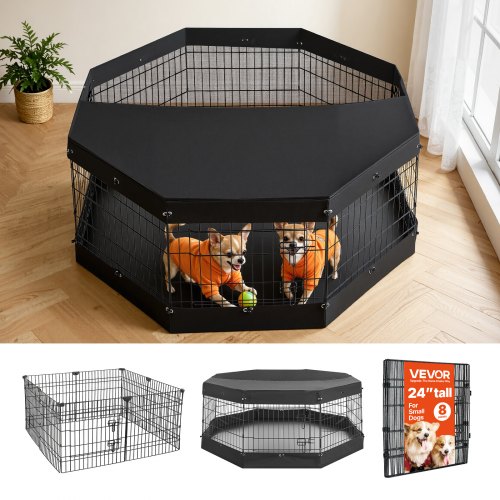 VEVOR Welpenauslauf Hundelaufstall Metall 61cm 8-tlg. Deckel & Bodenmatte, Spielplatz für Kleine Hunde Katzen & Andere Kleintiere Faltbar Durch die Verschiedenen Formen Vielfältig Einsetzbar
