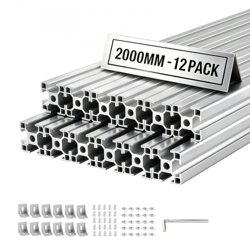 VEVOR 3030 Aluminium Profile 12 Stk. 2 m, Eloxierte T-Nut-Aluprofile nach EU-Standard, Hochfestes Strangpressprofil, Aluminiumschiene für 3D-Druckerteile, CNC-DIY-Werkbänke und Montage, Silber