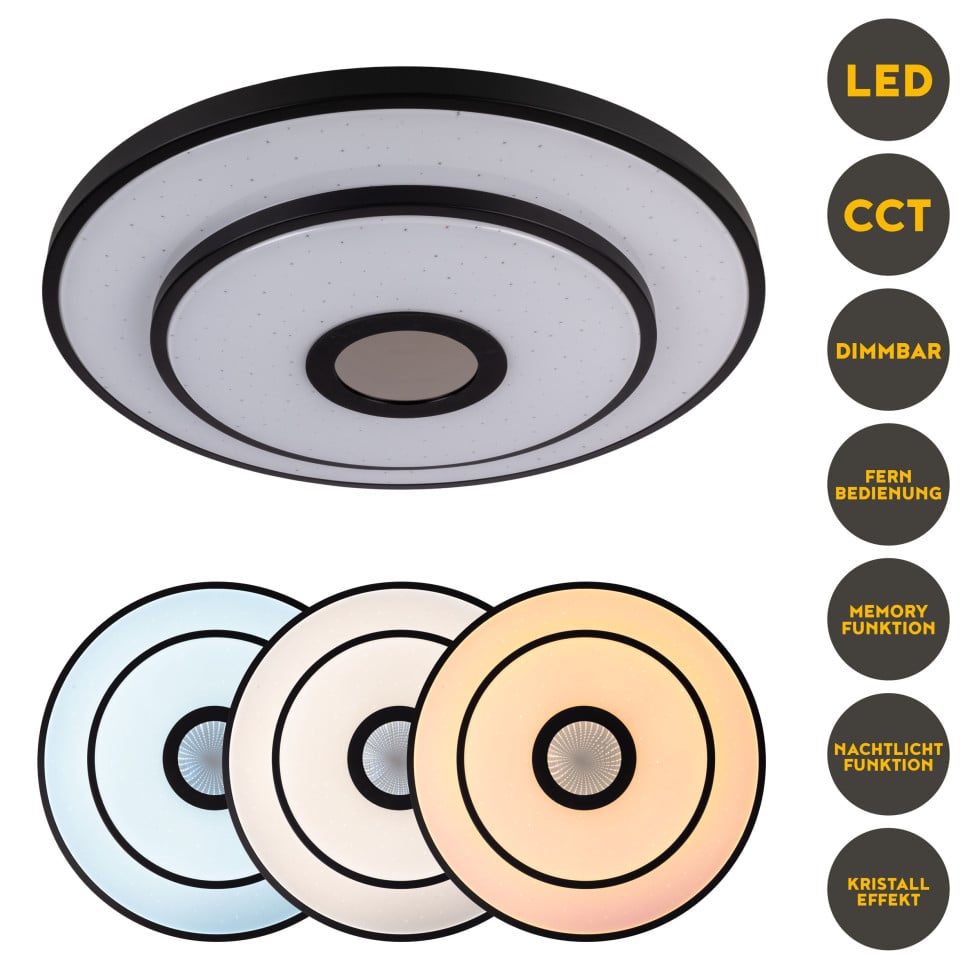 Light & More LED-Deckenleuchte weiß/schwarz Ø 50 x 7 cm warmweiß-kaltweiß dimmbar