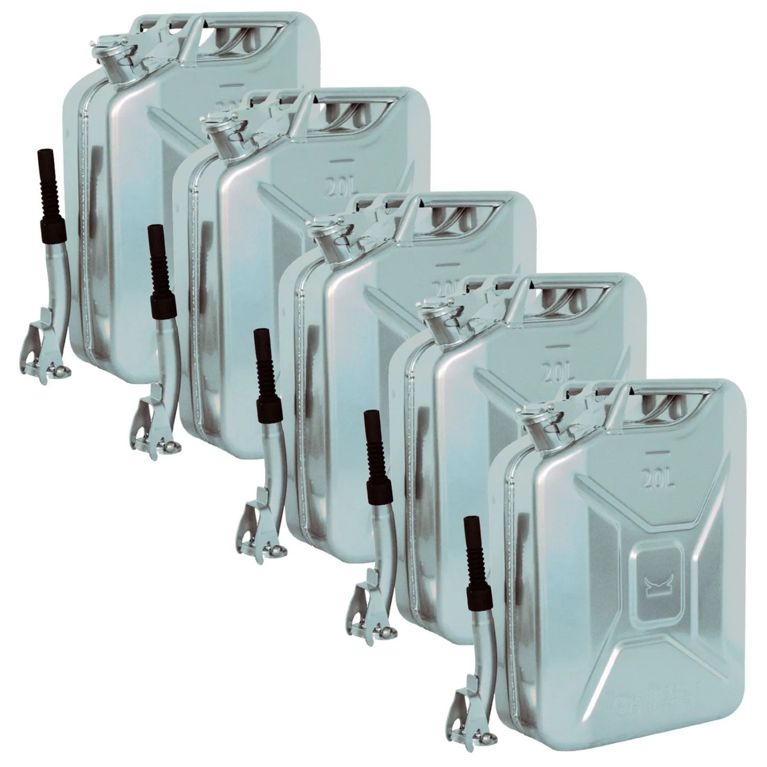 TRUTZHOLM 5x Metallkanister 20 Liter mit Ausgießer und Halter Silber
