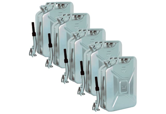 TRUTZHOLM 5x Metallkanister 20 Liter mit Ausgießer und Halter Silber