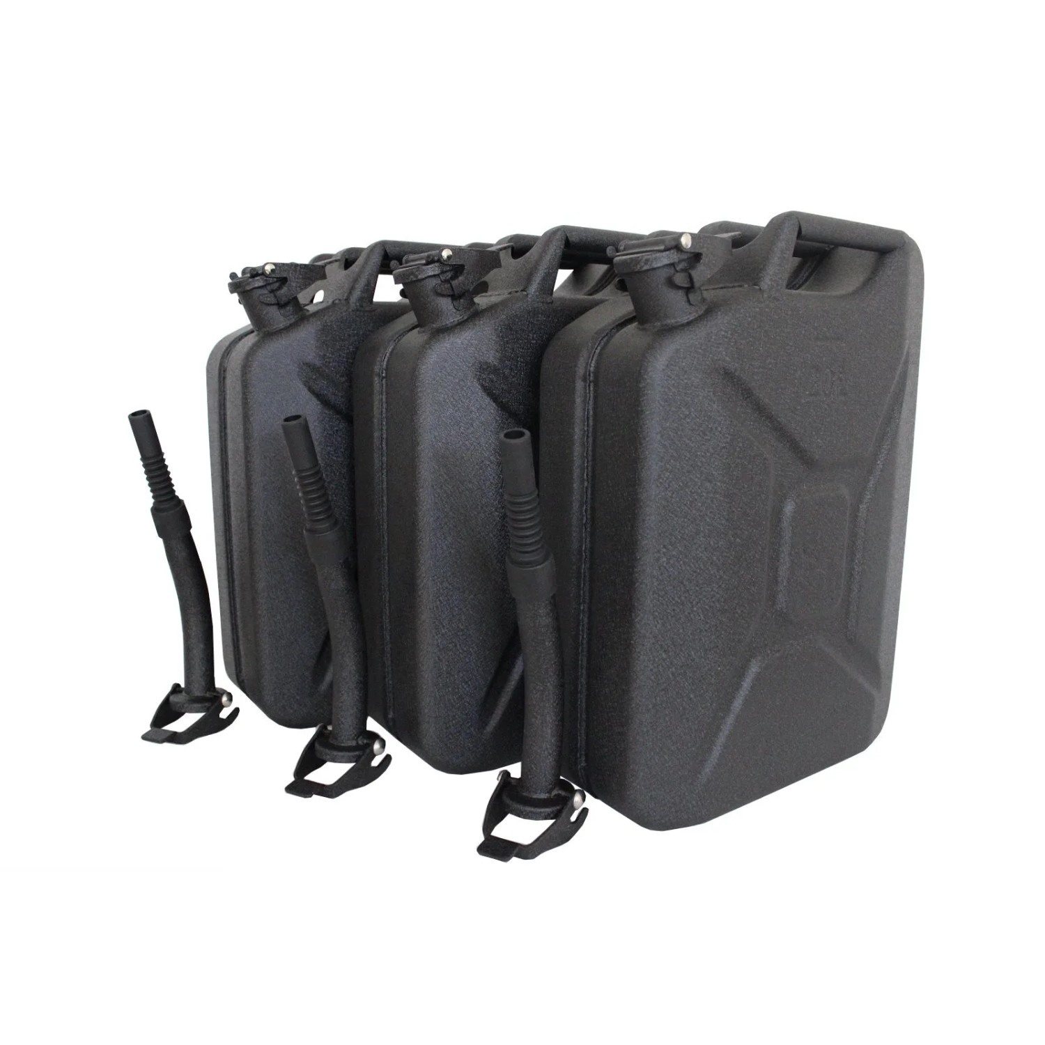 TRUTZHOLM 3x Kraftstoffkanister Metall 20 Liter Hammerschlag Schwarz mit Ausgießer und Halter