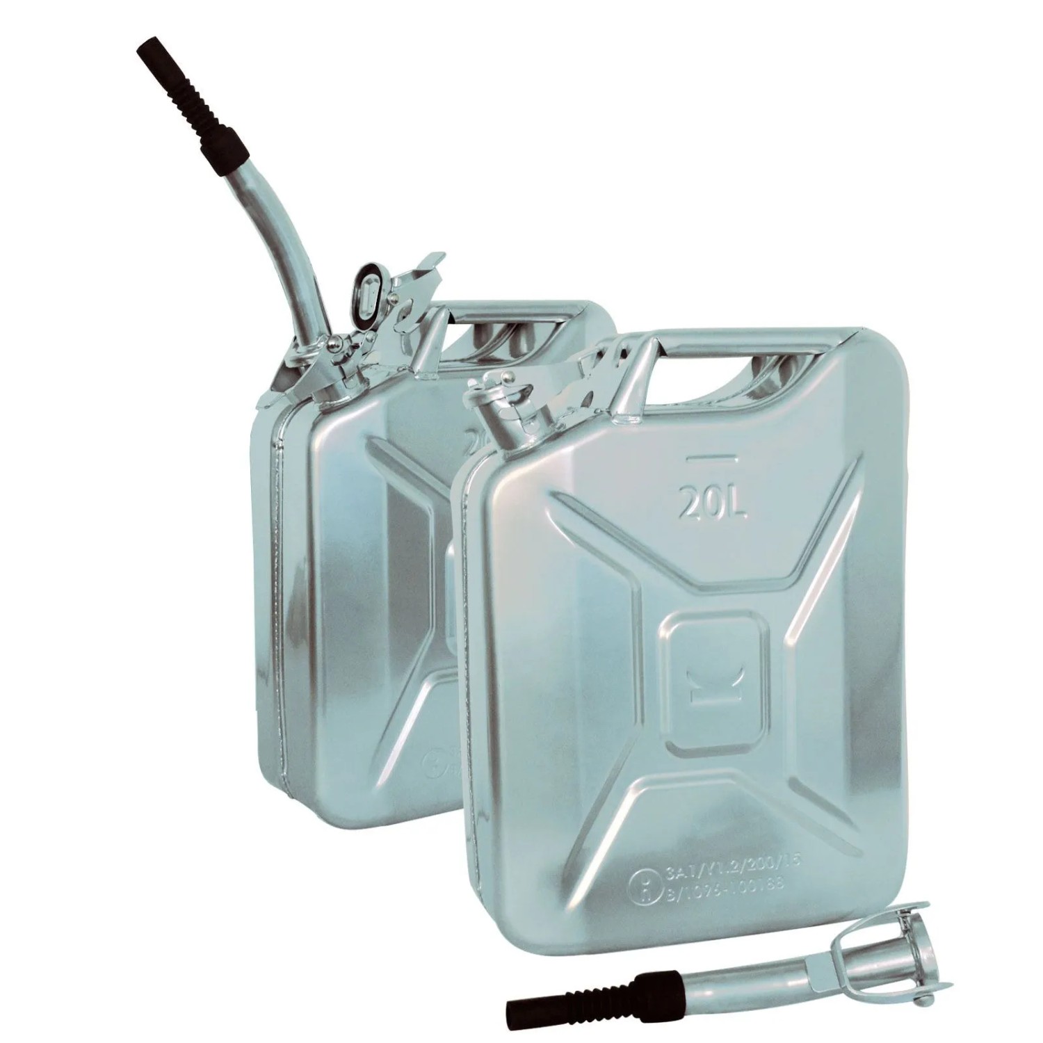TRUTZHOLM 2x Metallkanister 20 Liter mit Ausgießer und Halter Silber