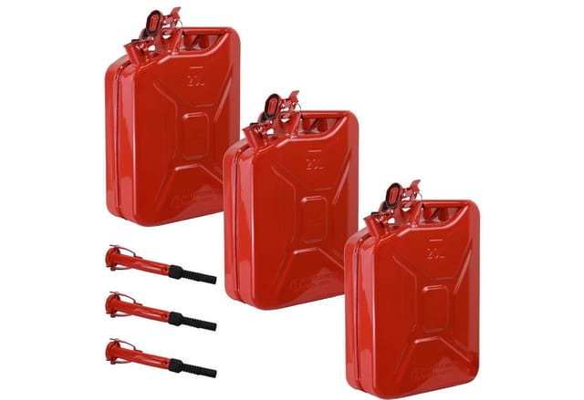 TRUTZHOLM 3x Metallkanister 20 Liter mit Ausgießer und Halterung Rot