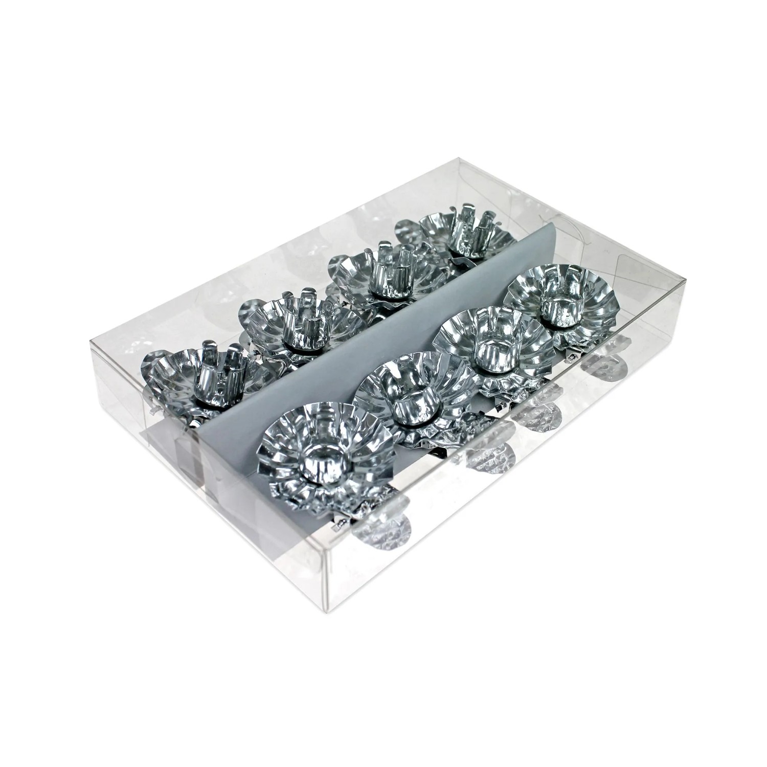 Baumkerzenhalter-Set aus Metall in Blütenform 4 cm Silber 8-teilig