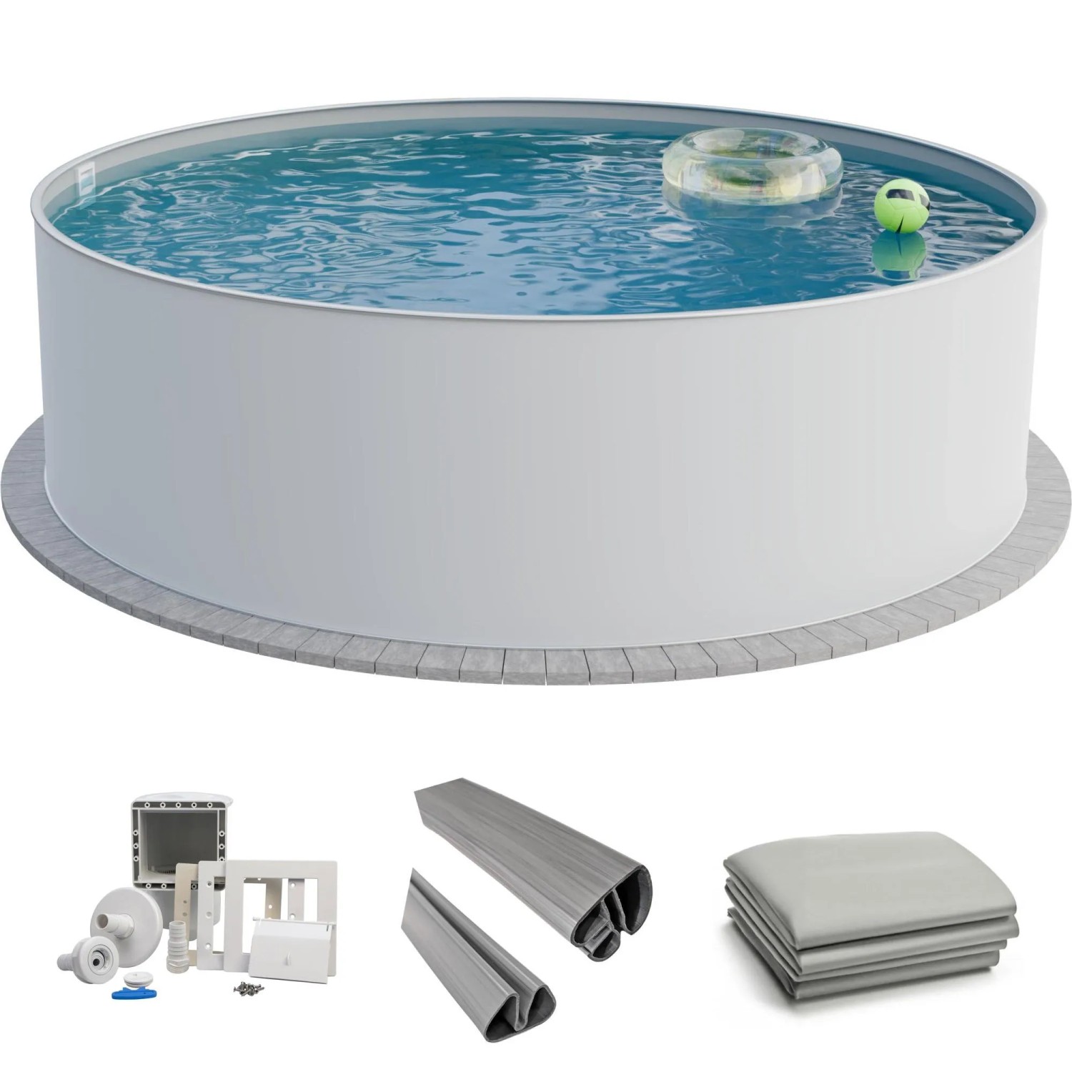 Fresh-Pool Profi Stahlwandpool Set Rund 350x120 cm Stahl 0,6 mm Weiß Folie 0,8 mm Grau Einhängebiese Fresh-Pool Profi Stahlwandpool Set Rund 350x120 cm Stahl 0,6 mm Weiß Folie 0,8 mm Grau Einhängebiese