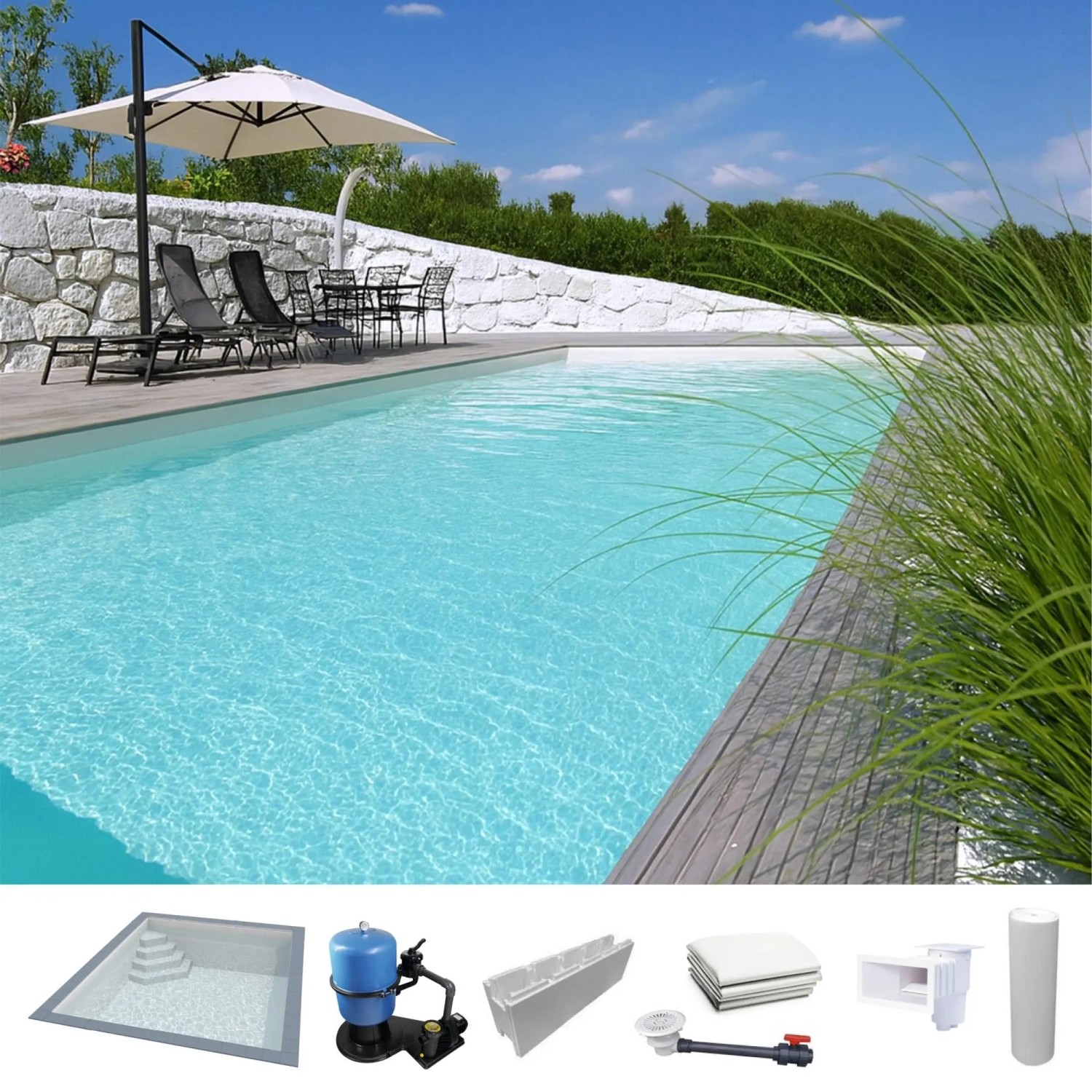 KWAD Styropor Pool Easy mit Ecktreppe Links 8 x 4 x 1,5 m Weiß