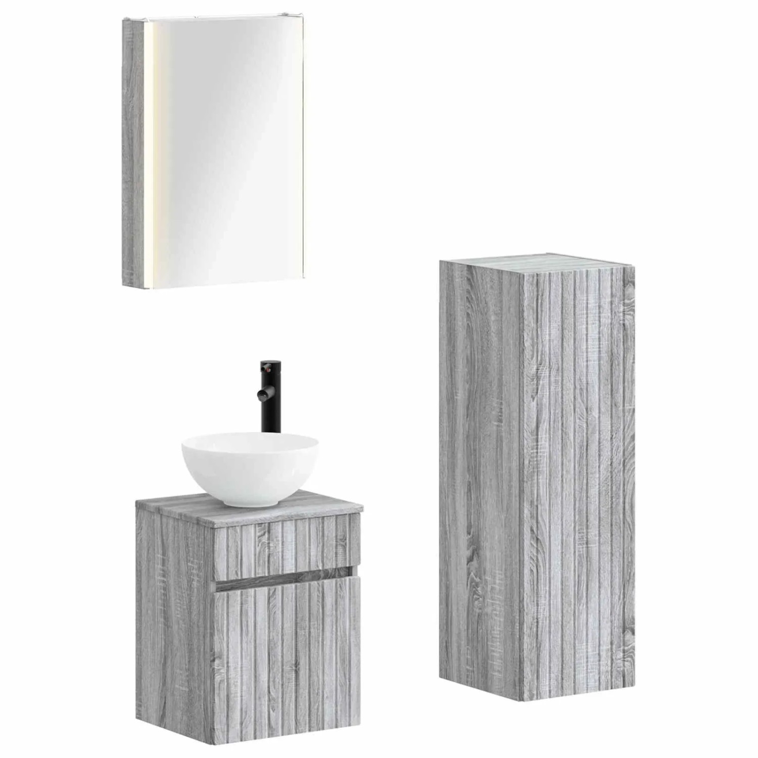 vidaXL Badezimmermöbel-Set 4-Tlg Grau Sonoma Ingenieurholz und Glas 3407476