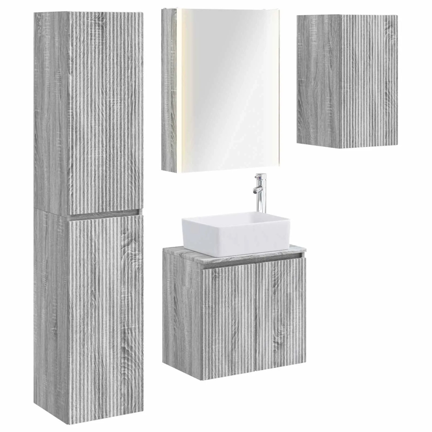 vidaXL Badezimmerschrank-Set 5-Tlg Grau Sonoma 53 x 15,5 x 70 cm 3407332